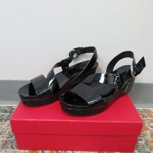 BCBG Girls Patty Women 7 Black Sandals Open Toe Wedge Heel Chunky y2k Brat 548